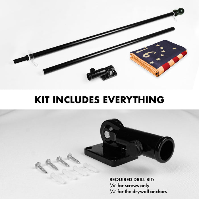 G128 Combo Pack: 5 Ft Tangle Free Aluminum Spinning Flagpole (Black) & Bennington 76 Tea-Stained Flag 2x3 Ft, ToughWeave Pro Series Embroidered 420D Polyester | Pole with Flag Included