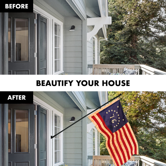 G128 Combo Pack: 5 Ft Tangle Free Aluminum Spinning Flagpole (Black) & Bennington 76 Tea-Stained Flag 2x3 Ft, ToughWeave Pro Series Embroidered 420D Polyester | Pole with Flag Included