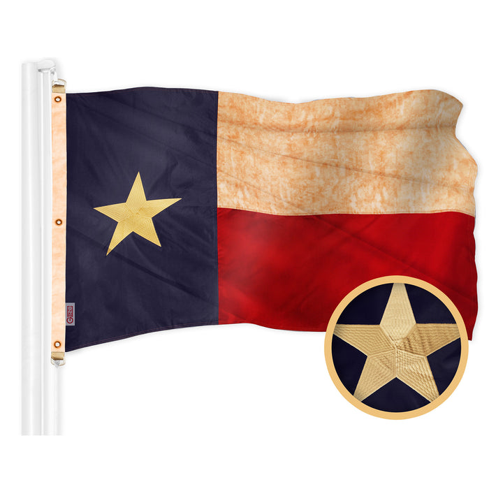 G128 Combo Pack: American USA Tea-Stained Flag 6x10 Ft & Texas Tea-Stained Flag 6x10 Ft | Both ToughWeave Pro Series Embroidered 420D Polyester, Embroidered Design, Indoor/Outdoor, Brass Grommets