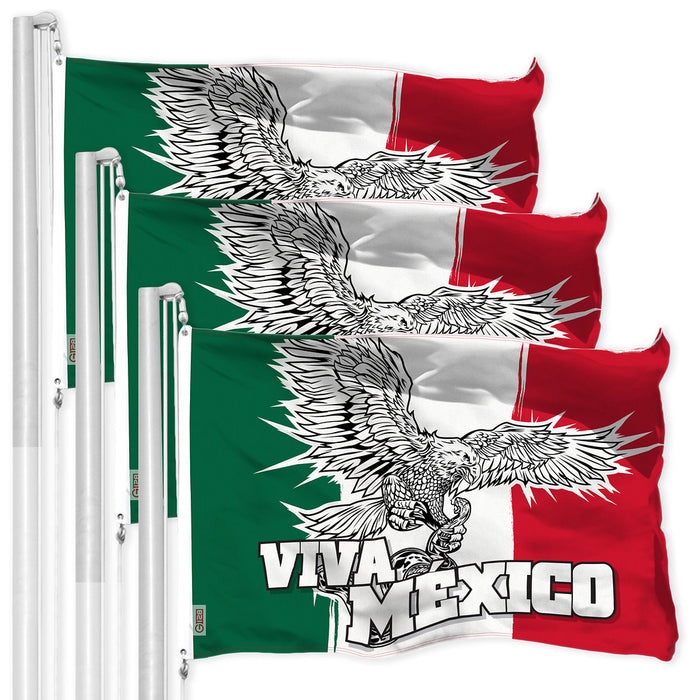 G128 3 Pack: Mexico Mexican Viva Mexico Flag | 3x5 Ft | LiteWeave Pro Series Printed 150D Polyester | Specialty Flag, Vibrant Colors, Brass Grommets, Thicker and More Durable Than 100D 75D Polyester