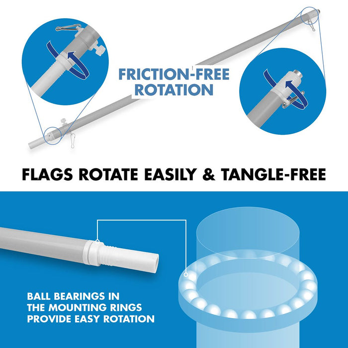 G128 Combo Pack: 6 Ft Tangle Free Spinning Flagpole (Silver) & Alamo 1824 Flag 3x5 Ft Printed 150D Polyester, Brass Grommets (Flag Included) Aluminum Flag Pole