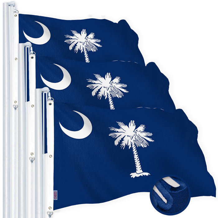 G128 3 Pack: South Carolina SC  | 6x10 Ft | StormFlyer Series Embroidered 220GSM Spun Polyester | Embroidered Design, Indoor/Outdoor, Brass Grommets, Heavy Duty, All Weather