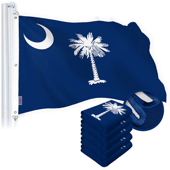 G128 5 Pack: South Carolina SC  | 5x8 Ft | StormFlyer Series Embroidered 220GSM Spun Polyester | Embroidered Design, Indoor/Outdoor, Brass Grommets, Heavy Duty, All Weather