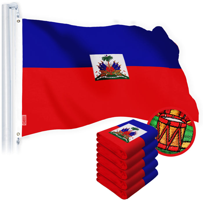 G128 10 Pack: Haiti Haitian Flag | 4x6 Ft | StormFlyer Series Embroidered 220GSM Spun Polyester | Country Flag, Embroidered Design, Indoor/Outdoor, Brass Grommets, Heavy Duty, All Weather