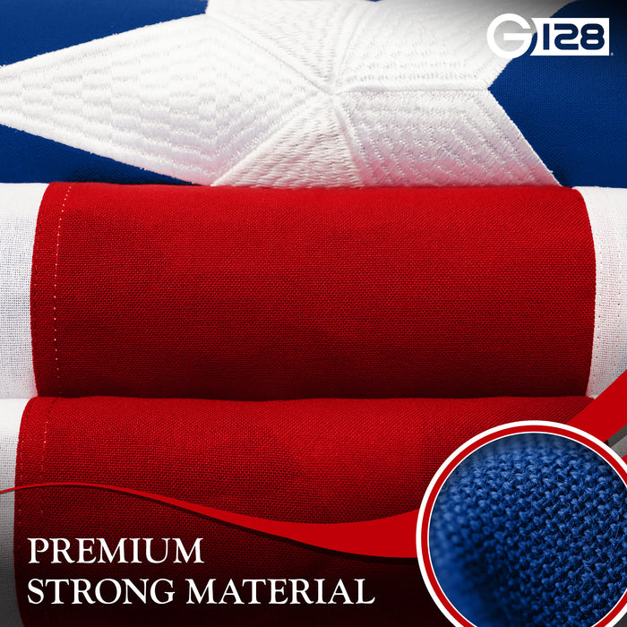 G128 Combo Pack: American USA Flag 6x10 Ft & Puerto Rico Flag 6x10 Ft, Both Embroidered SPUN Polyester, Indoor/Outdoor, Brass Grommets
