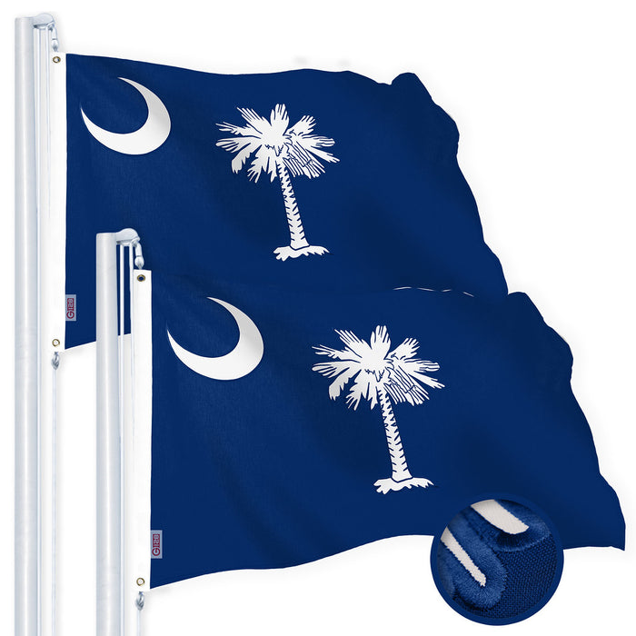 G128 2 Pack: South Carolina SC State Flag | 3x5 Ft | Embroidered 220GSM SPUN POLYESTER - Embroidered Stars, Sewn Stripes, Brass Grommets, Indoor/Outdoor, Vibrant Colors, Heavy Duty SPUN POLYESTER