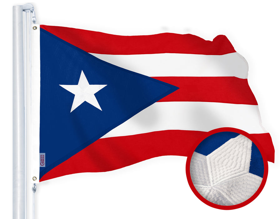 G128 Puerto Rico Puerto Rican Flag | 2.5x4 Ft | StormFlyer Series Embroidered 220GSM Spun Polyester | Embroidered Design, Indoor/Outdoor, Brass Grommets, Heavy Duty, All Weather