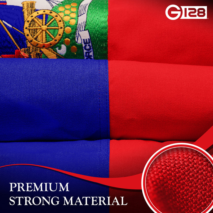 G128 10 Pack: Haiti Haitian Flag | 4x6 Ft | StormFlyer Series Embroidered 220GSM Spun Polyester | Country Flag, Embroidered Design, Indoor/Outdoor, Brass Grommets, Heavy Duty, All Weather