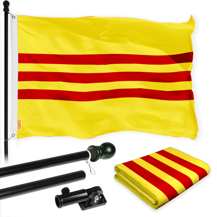 G128 Combo Pack: 6 Ft Tangle Free Spinning Flagpole (Black) & South Vietnam Flag 3x5 Ft Printed 150D Polyester, Brass Grommets (Flag Included) Aluminum Flag Pole