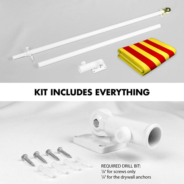 G128 Combo Pack: 6 Ft Tangle Free Spinning Flagpole (White) & South Vietnam Flag 3x5 Ft Printed 150D Polyester, Brass Grommets (Flag Included) Aluminum Flag Pole
