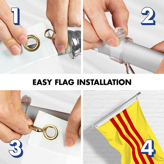 G128 Combo Pack: 6 Ft Tangle Free Spinning Flagpole (Silver) & South Vietnam Flag 3x5 Ft Printed 150D Polyester, Brass Grommets (Flag Included) Aluminum Flag Pole