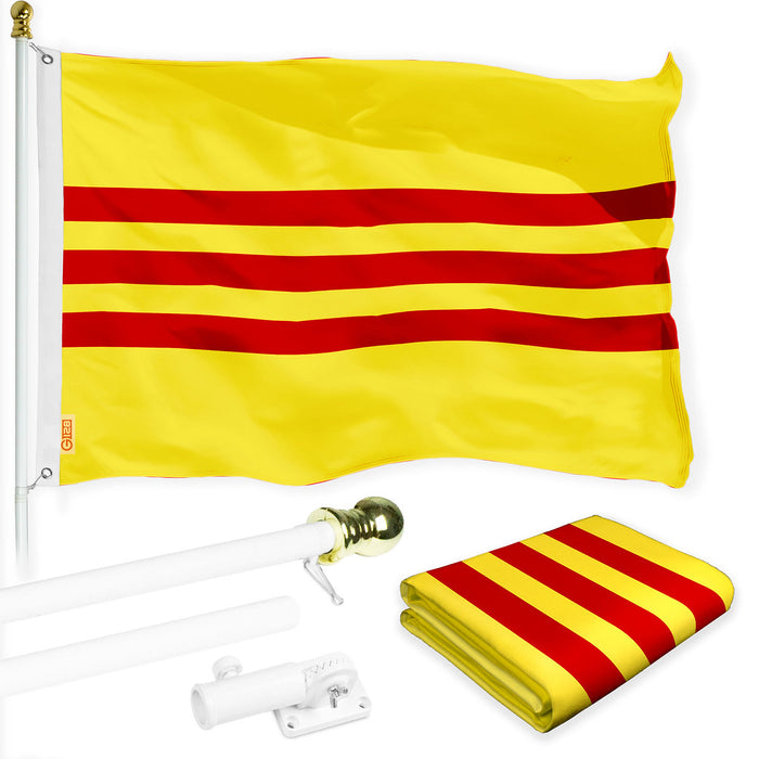 G128 Combo Pack: 6 Ft Tangle Free Spinning Flagpole (White) & South Vietnam Flag 3x5 Ft Printed 150D Polyester, Brass Grommets (Flag Included) Aluminum Flag Pole