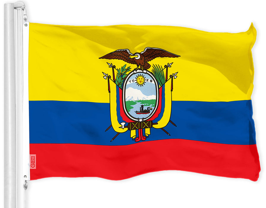G128 Ecuador Ecuadorian Flag | 3x5 Ft | Printed 150D Polyester - Indoor/Outdoor, Vibrant Colors, Brass Grommets, Quality Polyester, Much Thicker More Durable Than 100D 75D Polyester