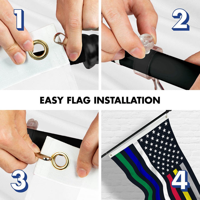 G128 Combo Pack: 6 Ft Tangle Free Spinning Flagpole (Black) & Thin Line Civil Services Flag 3x5 Ft Printed 150D Polyester, Brass Grommets (Flag Included) Aluminum Flag Pole