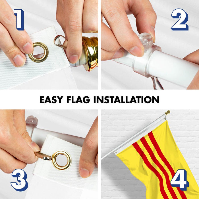 G128 Combo Pack: 6 Ft Tangle Free Spinning Flagpole (White) & South Vietnam Flag 3x5 Ft Printed 150D Polyester, Brass Grommets (Flag Included) Aluminum Flag Pole