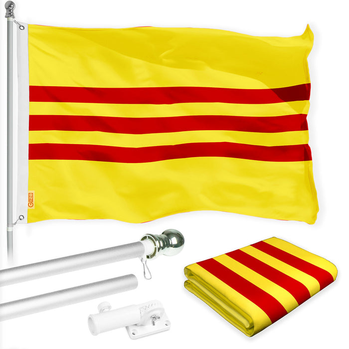 G128 Combo Pack: 6 Ft Tangle Free Spinning Flagpole (Silver) & South Vietnam Flag 3x5 Ft Printed 150D Polyester, Brass Grommets (Flag Included) Aluminum Flag Pole