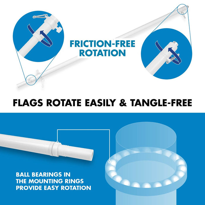 G128 Combo Pack: 6 Ft Tangle Free Spinning Flagpole (White) & South Vietnam Flag 3x5 Ft Printed 150D Polyester, Brass Grommets (Flag Included) Aluminum Flag Pole