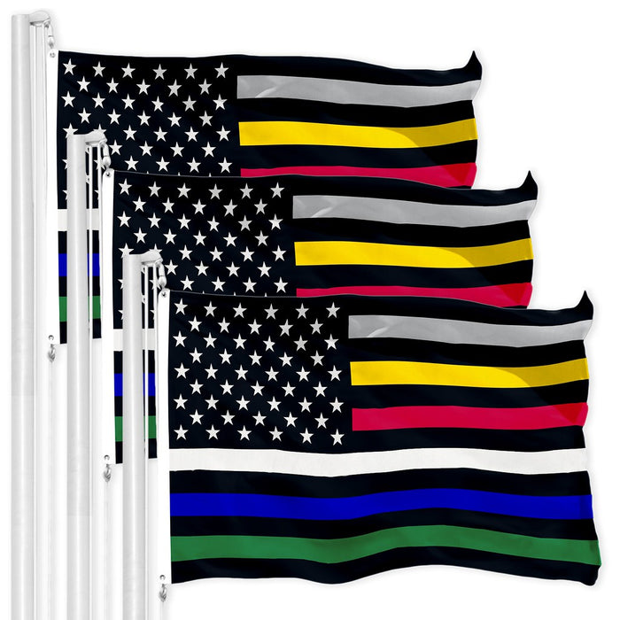 G128 3 Pack: Thin Line Civil Services Flag | 3x5 Ft | LiteWeave Pro Series Printed 150D Polyester | Duty and Honor Flag, Vibrant Colors, Brass Grommets, Thicker and More Durable Than 100D 75D Poly