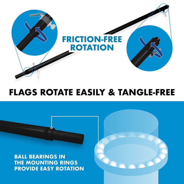 G128 Combo Pack: 6 Ft Tangle Free Spinning Flagpole (Black) & Alamo 1824 Flag 3x5 Ft Printed 150D Polyester, Brass Grommets (Flag Included) Aluminum Flag Pole