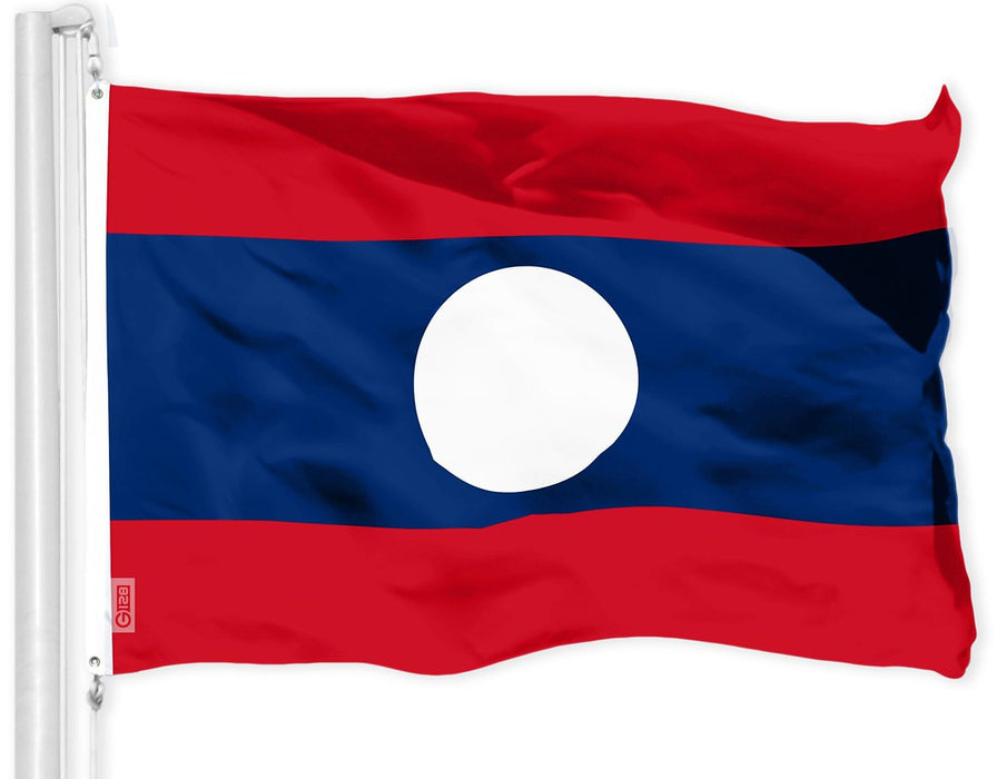 G128 Laos Laotian Flag | 3x5 Ft | Printed 150D Polyester - Indoor/Outdoor, Vibrant Colors, Brass Grommets, Quality Polyester, Much Thicker More Durable Than 100D 75D Polyester