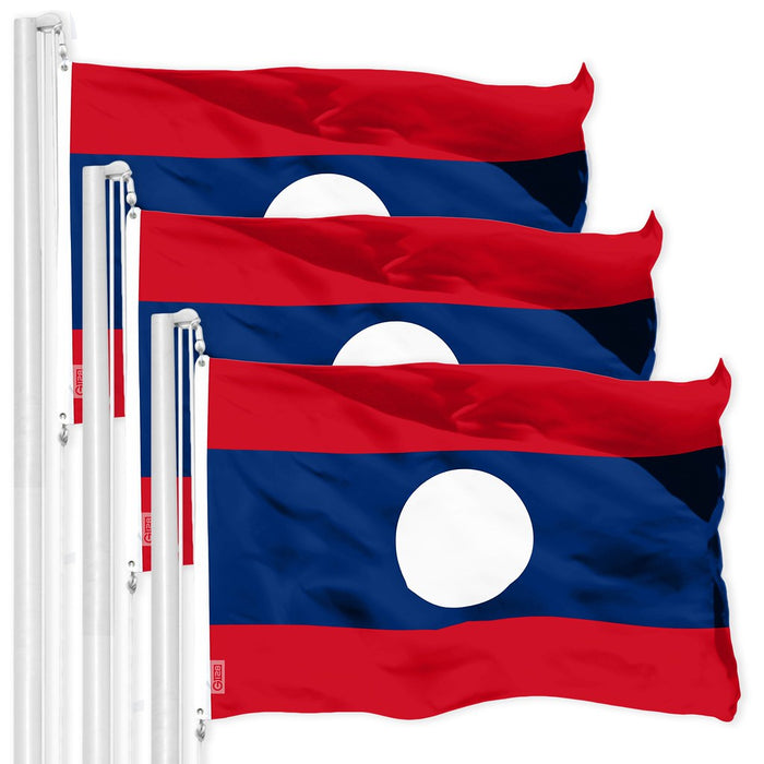 G128 3 Pack: Laos Laotian Flag | 3x5 Ft | LiteWeave Pro Series Printed 150D Polyester | Country Flag, Indoor/Outdoor, Vibrant Colors, Brass Grommets, Thicker and More Durable Than 100D 75D Polyester