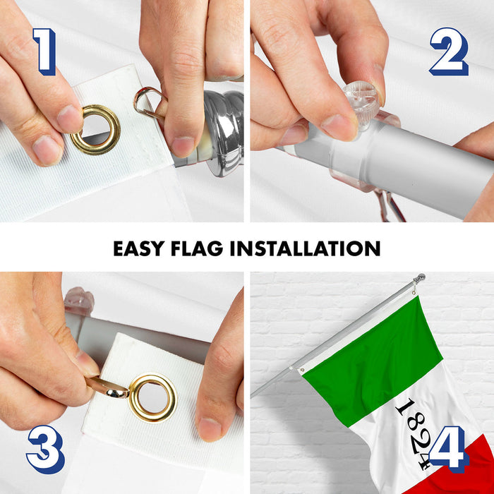 G128 Combo Pack: 6 Ft Tangle Free Spinning Flagpole (Silver) & Alamo 1824 Flag 3x5 Ft Printed 150D Polyester, Brass Grommets (Flag Included) Aluminum Flag Pole