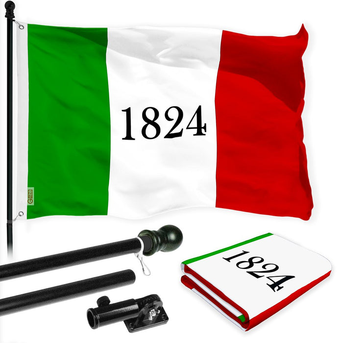 G128 Combo Pack: 6 Ft Tangle Free Spinning Flagpole (Black) & Alamo 1824 Flag 3x5 Ft Printed 150D Polyester, Brass Grommets (Flag Included) Aluminum Flag Pole