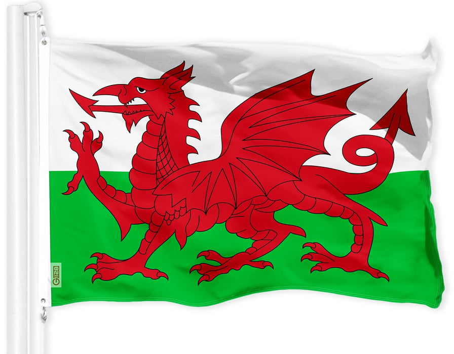 G128 Wales Welsh Flag | 3x5 Ft | Printed 150D Polyester - Indoor/Outdoor, Vibrant Colors, Brass Grommets, Quality Polyester, Much Thicker More Durable Than 100D 75D Polyester