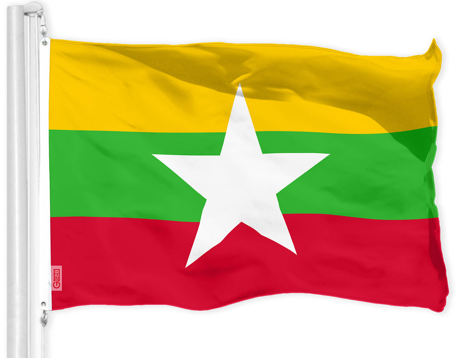 G128 Myanmar Burmese Flag | 3x5 Ft | Printed 150D Polyester - Indoor/Outdoor, Vibrant Colors, Brass Grommets, Quality Polyester, Much Thicker More Durable Than 100D 75D Polyester
