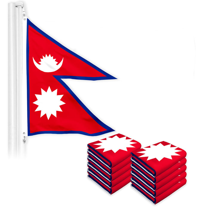 G128 10 Pack: Nepal Nepali Flag | 3x5 Ft | LiteWeave Pro Series Printed 150D Polyester | Country Flag, Indoor/Outdoor, Vibrant Colors, Brass Grommets, Thicker and More Durable Than 100D 75D Polyester