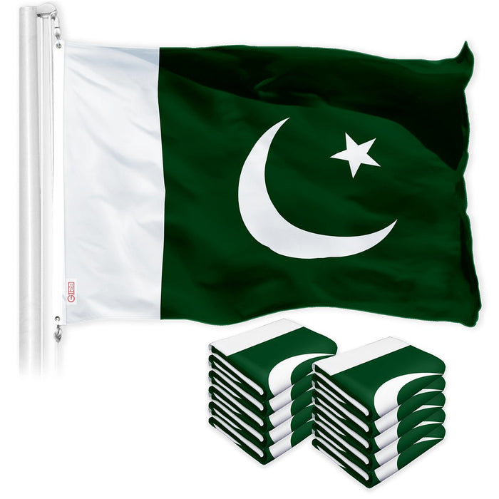 G128 10 Pack: Pakistan Pakistani Flag | 3x5 Ft | LiteWeave Pro Series Printed 150D Polyester | Country Flag, Indoor/Outdoor, Vibrant Colors, Brass Grommets, Thicker and More Durable Than 100D 75D Poly