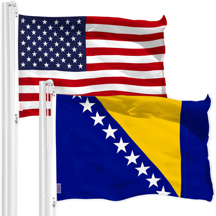 G128 Combo Pack: American USA Flag 3x5 Ft & Bosnia and Herzegovina Flag 3x5 Ft, Both Printed 150D Polyester, Indoor/Outdoor, Brass Grommets