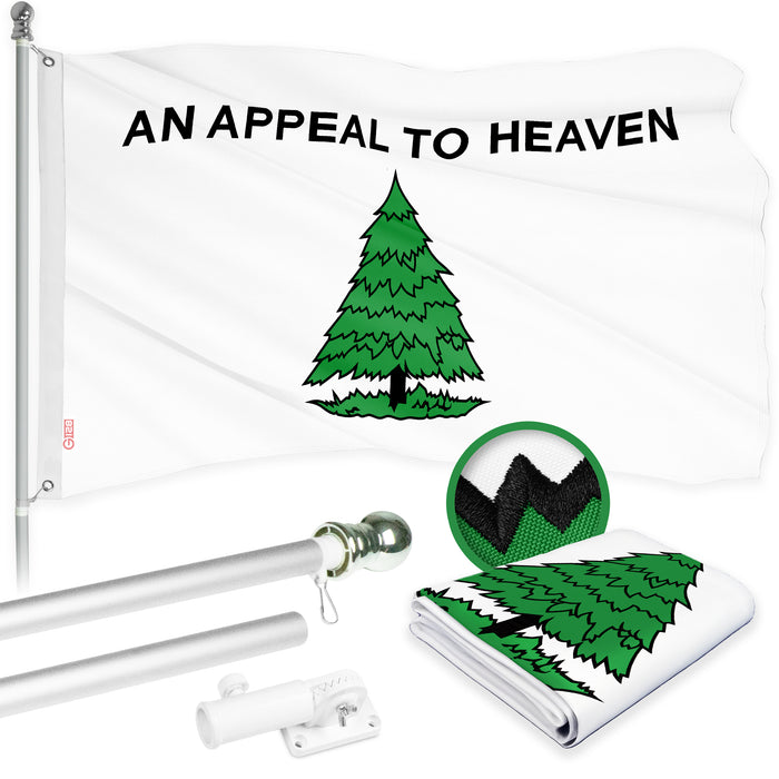 G128 Combo Pack: 6 Ft Tangle Free Aluminum Spinning Flagpole (Silver) & An Appeal to Heaven Flag 3x5 Ft, ToughWeave Series Embroidered 300D Polyester | Pole with Flag Included
