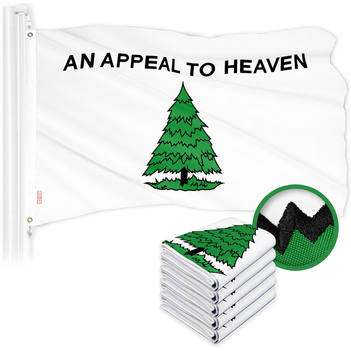 G128 5 Pack: An Appeal to Heaven Flag | 3x5 Ft | ToughWeave Series Embroidered 300D Polyester | Historical Flag, Embroidered Design, Indoor/Outdoor, Brass Grommets