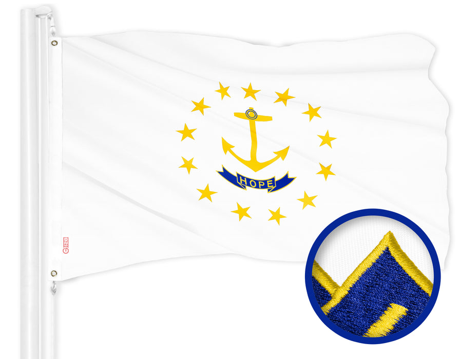 G128 Combo Pack: American USA Flag 3x5 Ft & Rhode Island No Golden Border  3x5 Ft | Both ToughWeave Series Embroidered Polyester, Brass Grommets