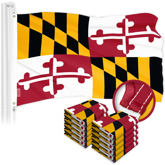 G128 10 Pack: Maryland MD State Flag | 4x6 Ft | ToughWeave Series Embroidered 300D Polyester | Embroidered Design, Indoor/Outdoor, Brass Grommets