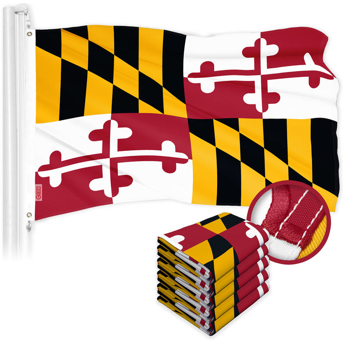 G128 5 Pack: Maryland MD State Flag | 2x3 Ft | ToughWeave Series Embroidered 300D Polyester | Embroidered Design, Indoor/Outdoor, Brass Grommets