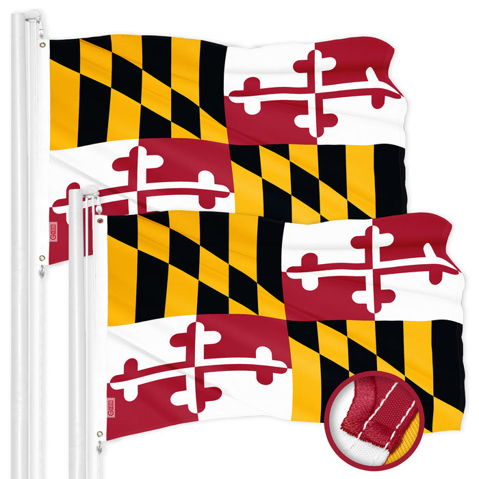 G128 2 Pack: Maryland MD  | 2x3 Ft | ToughWeave Series Embroidered 300D Polyester | Embroidered Design, Indoor/Outdoor, Brass Grommets