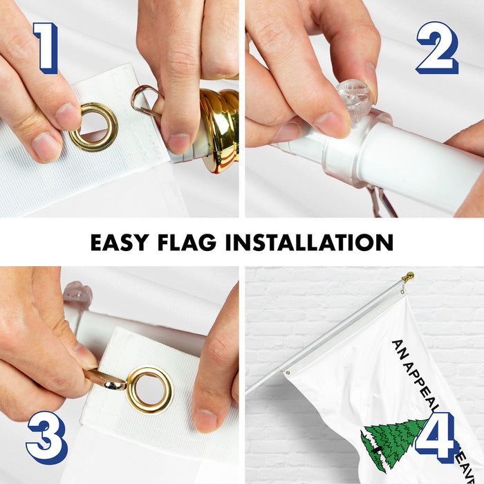 G128 Combo Pack: 6 Ft Tangle Free Aluminum Spinning Flagpole (White) & An Appeal to Heaven Flag 3x5 Ft, ToughWeave Series Embroidered 300D Polyester | Pole with Flag Included