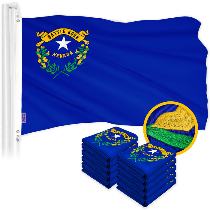 G128 10 Pack: Nevada NV State Flag | 3x5 Ft | ToughWeave Series Embroidered 300D Polyester | Embroidered Design, Indoor/Outdoor, Brass Grommets