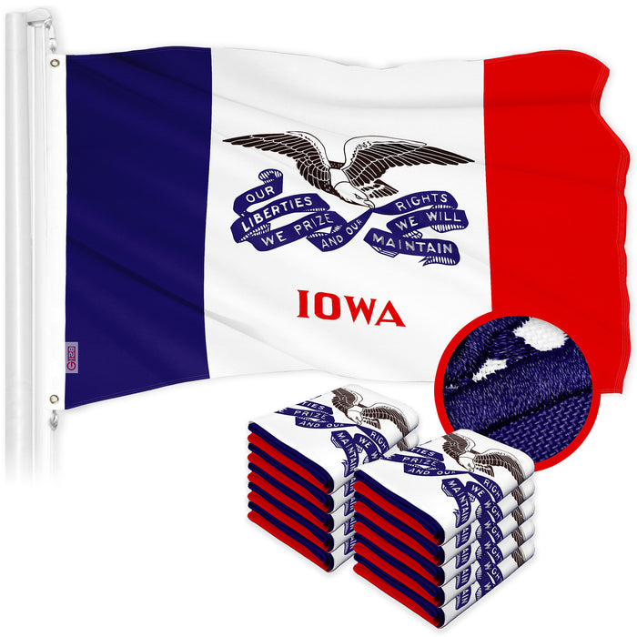 G128 10 Pack: Iowa IA Deluxe State Flag | 3x5 Ft | ToughWeave Series Embroidered 300D Polyester | Embroidered Design, Indoor/Outdoor, Vibrant Colors, Brass Grommets