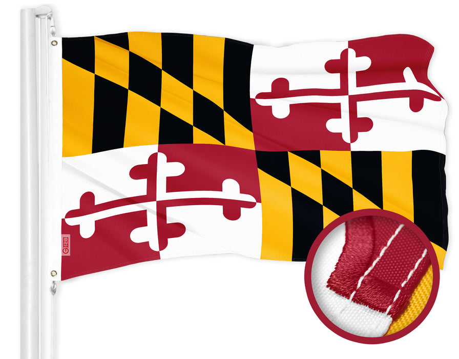 G128 Maryland State Flag | 3x5 Ft | ToughWeave Series Embroidered 300D Polyester | Embroidered Design, Indoor/Outdoor, Brass Grommets