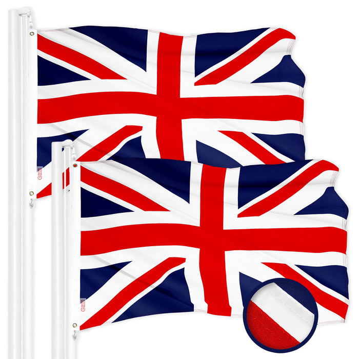 G128 2 Pack: UK United Kingdom Flag | 3x5 Ft | ToughWeave Series Embroidered 300D Polyester | Country Flag, Embroidered Design, Indoor/Outdoor, Brass Grommets