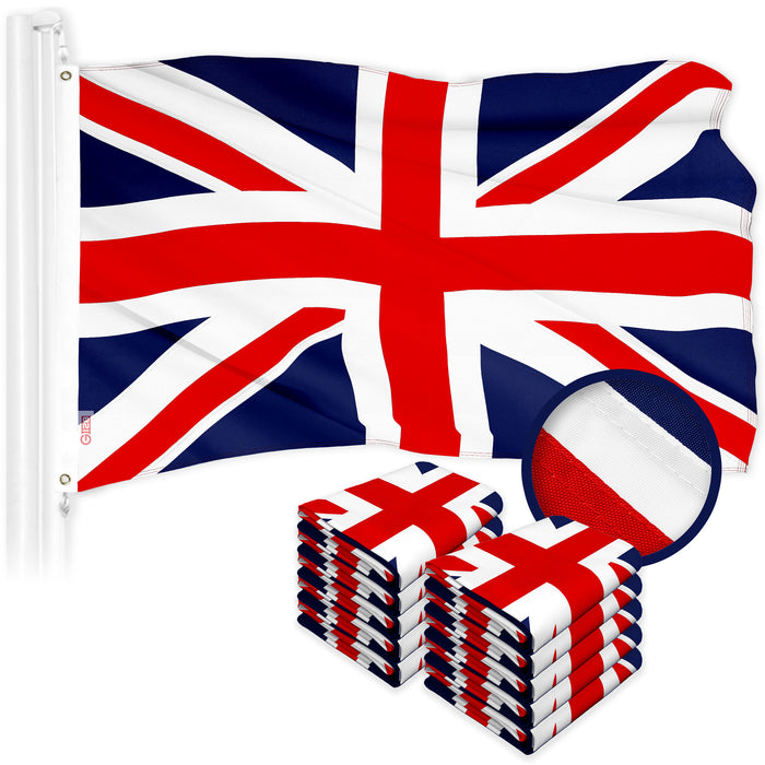 G128 10 Pack: UK United Kingdom Flag | 3x5 Ft | ToughWeave Series Embroidered 300D Polyester | Country Flag, Embroidered Design, Indoor/Outdoor, Brass Grommets