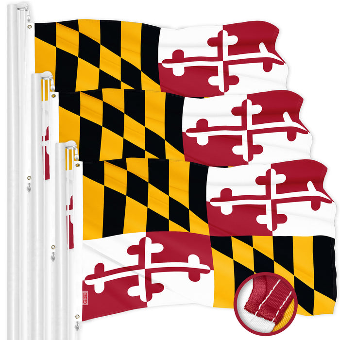 G128 3 Pack: Maryland MD  | 2.5x4 Ft | ToughWeave Series Embroidered 300D Polyester | Embroidered Design, Indoor/Outdoor, Brass Grommets