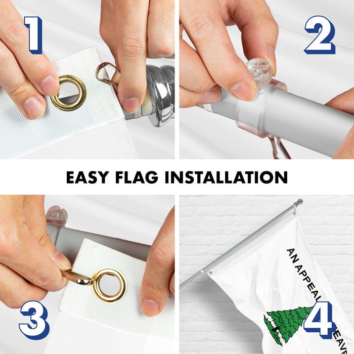 G128 Combo Pack: 6 Ft Tangle Free Aluminum Spinning Flagpole (Silver) & An Appeal to Heaven Flag 3x5 Ft, ToughWeave Series Embroidered 300D Polyester | Pole with Flag Included