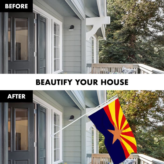 G128 Combo Pack: 6 Ft Tangle Free Aluminum Spinning Flagpole (White) & Arizona AZ  3x5 Ft, ToughWeave Series Embroidered 300D Polyester | Pole with Flag Included