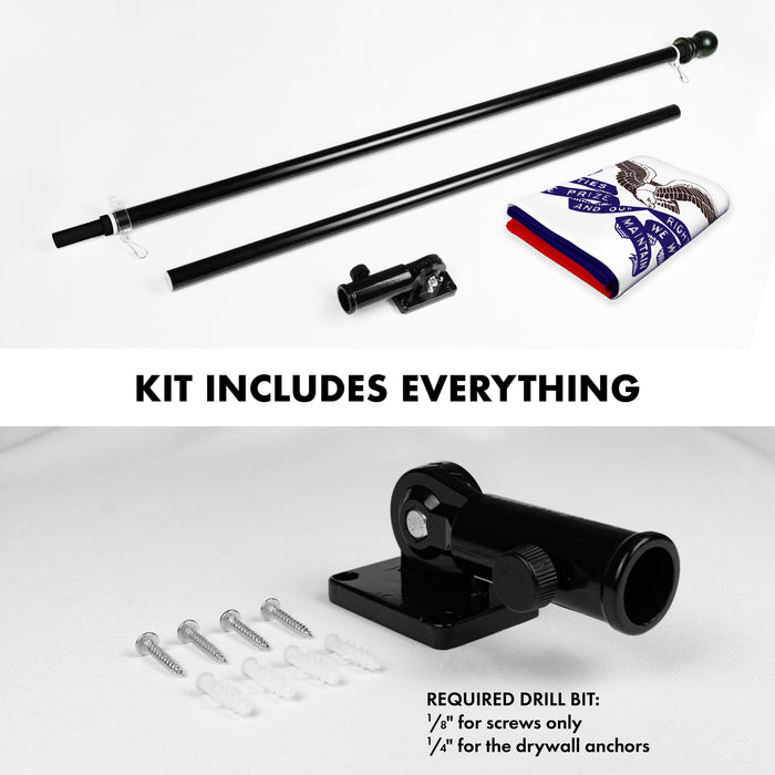G128 Combo Pack: 6 Ft Tangle Free Aluminum Spinning Flagpole (Black) & Iowa IA Deluxe  3x5 Ft, ToughWeave Series Embroidered 300D Polyester | Pole with Flag Included