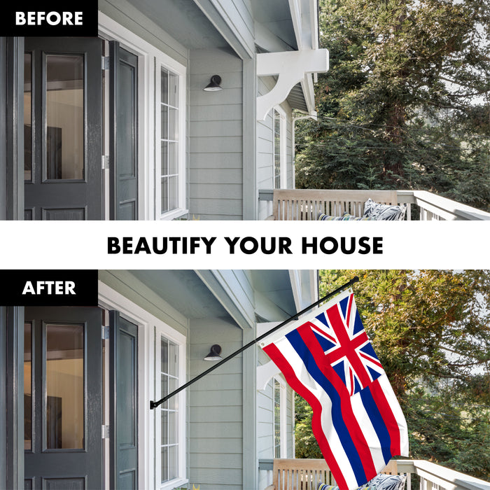 G128 Combo Pack: 6 Ft Tangle Free Aluminum Spinning Flagpole (Black) & Hawaii HI  3x5 Ft, ToughWeave Series Embroidered 300D Polyester | Pole with Flag Included