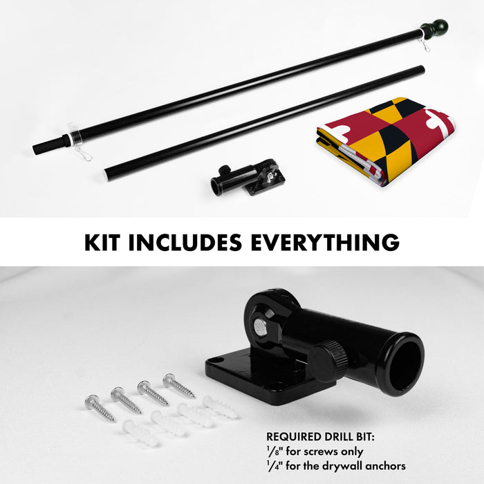 G128 Combo Pack: 5 Ft Tangle Free Aluminum Spinning Flagpole (Black) & Maryland MD  2.5x4 Ft, ToughWeave Series Embroidered 300D Polyester | Pole with Flag Included